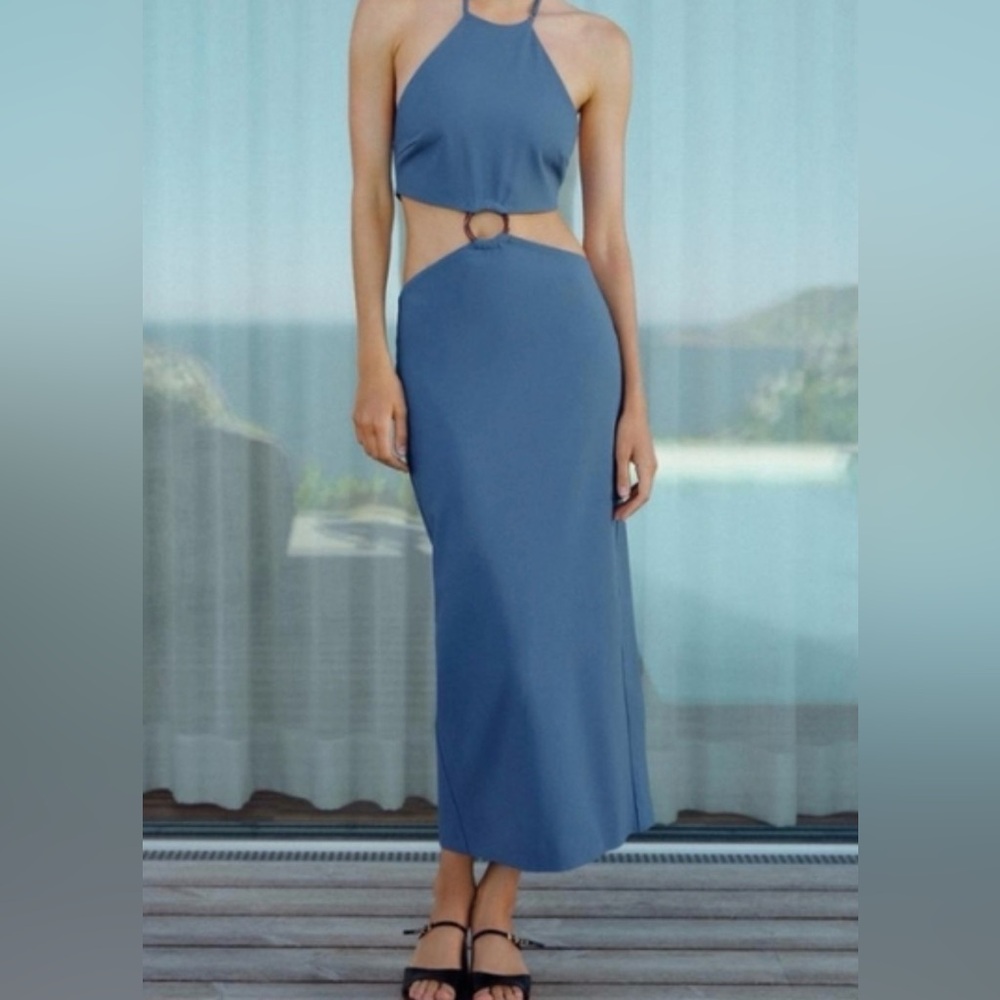NWOT zara Blue Halter Cutout midi Dress